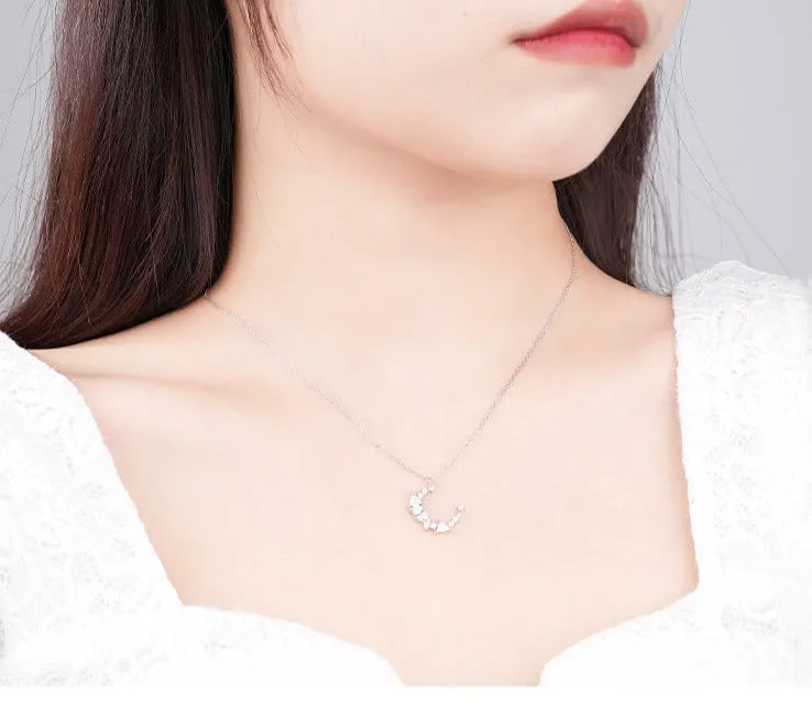 Silver crescent moon necklace female personality versatile micro-inlaid zircon moon pendant jewelry