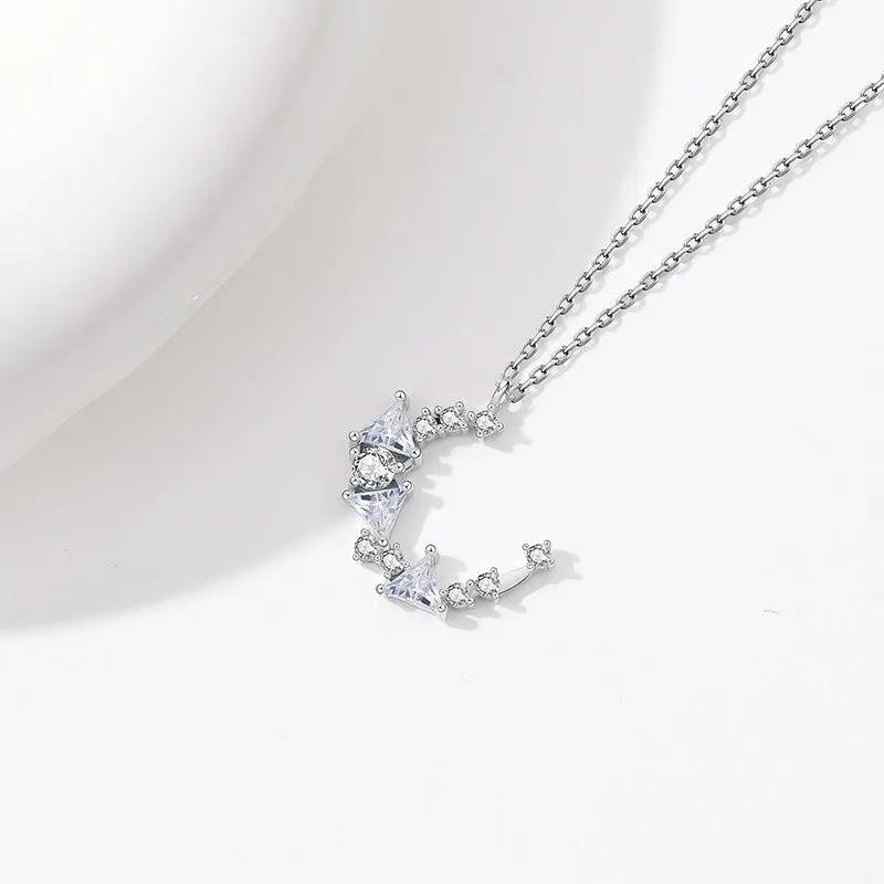 Silver crescent moon necklace female personality versatile micro-inlaid zircon moon pendant jewelry