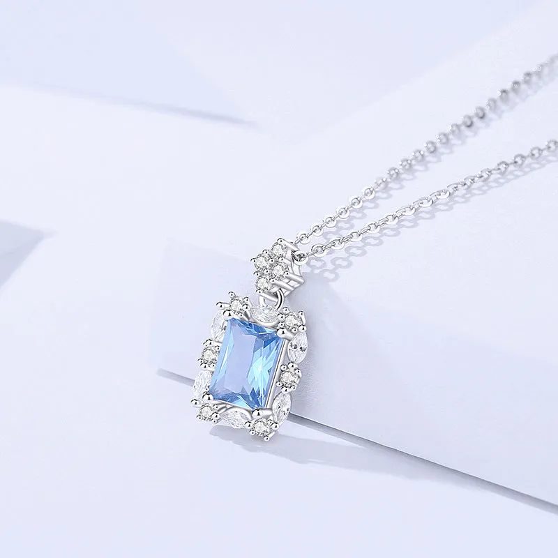 Silver sugar cube crystal clavicle chain fashionable light luxury versatile zircon necklace women's niche design