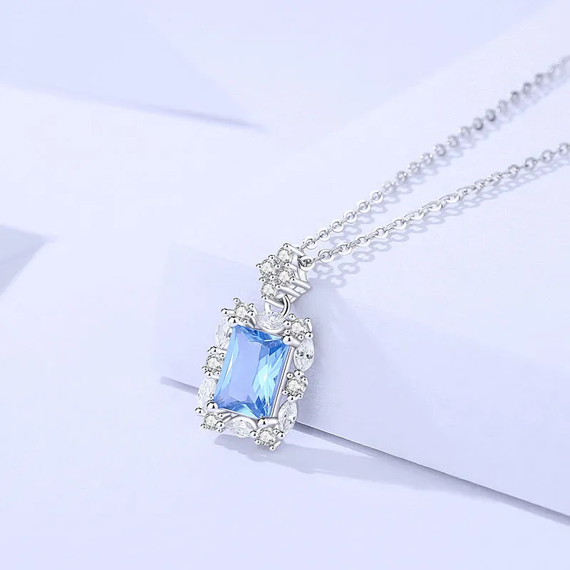 Silver sugar cube crystal clavicle chain fashionable light luxury versatile zircon necklace women's niche design