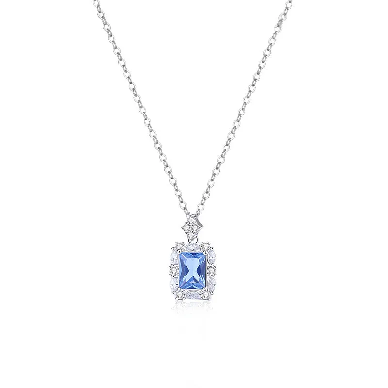 Silver sugar cube crystal clavicle chain fashionable light luxury versatile zircon necklace women's niche design