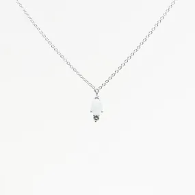 Silver Teardrop Shaped Moonstone & CZ Necklace