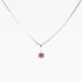 Silver Tiny Milgrain Edge Ruby Necklace