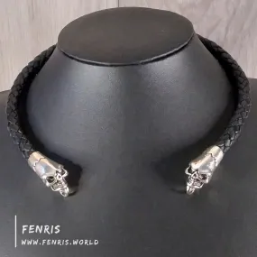 Silver Torc Skull Black Leather | Fenris