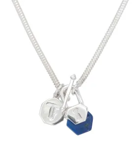 SMALL HEXI LOCKET NECKALCE - LAPIS LAZULI - SILVER