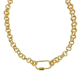 Smooth Gold Carabiner Clasp Double Chain Charm Necklace