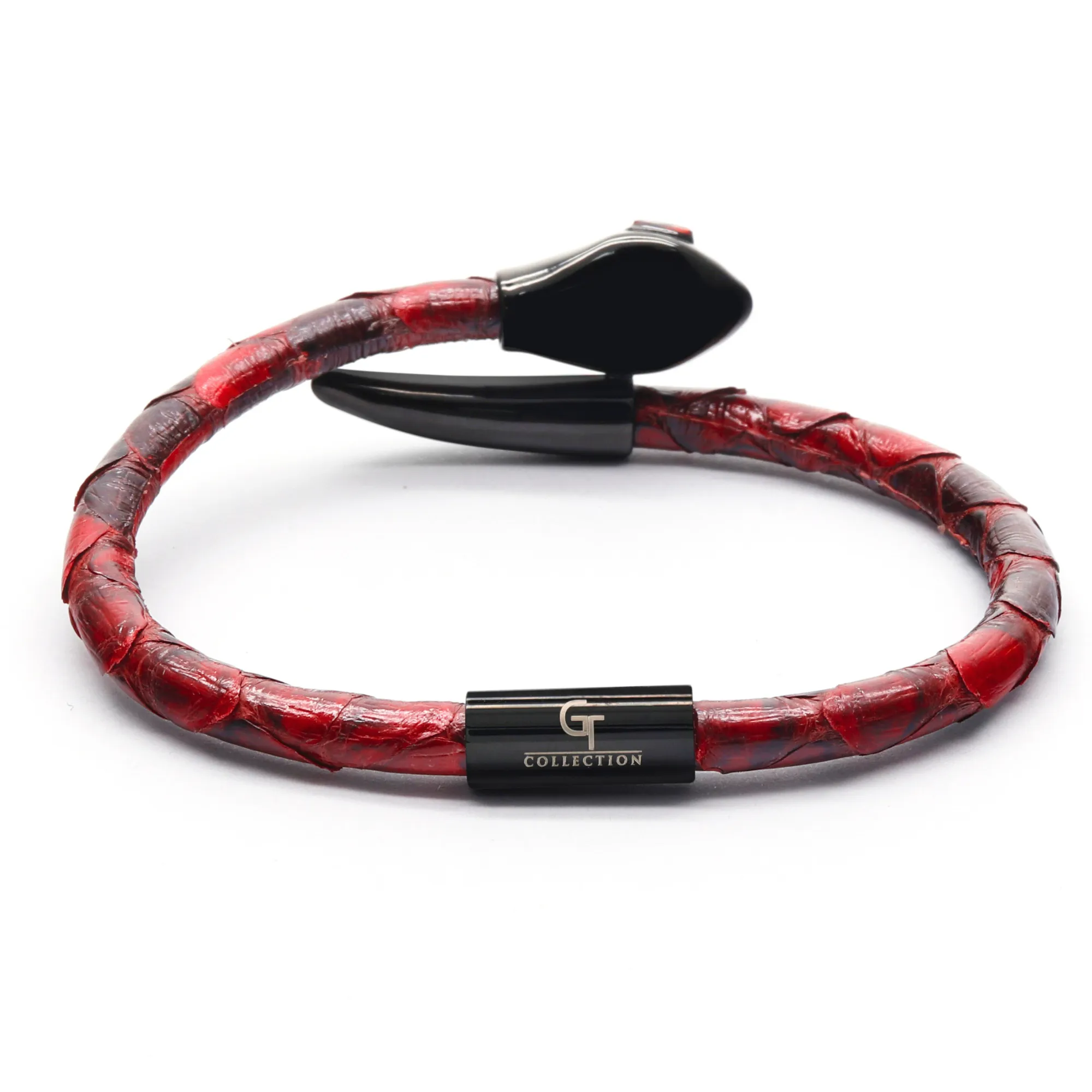 Snake Head Bracelet - Red Leather with Zircon