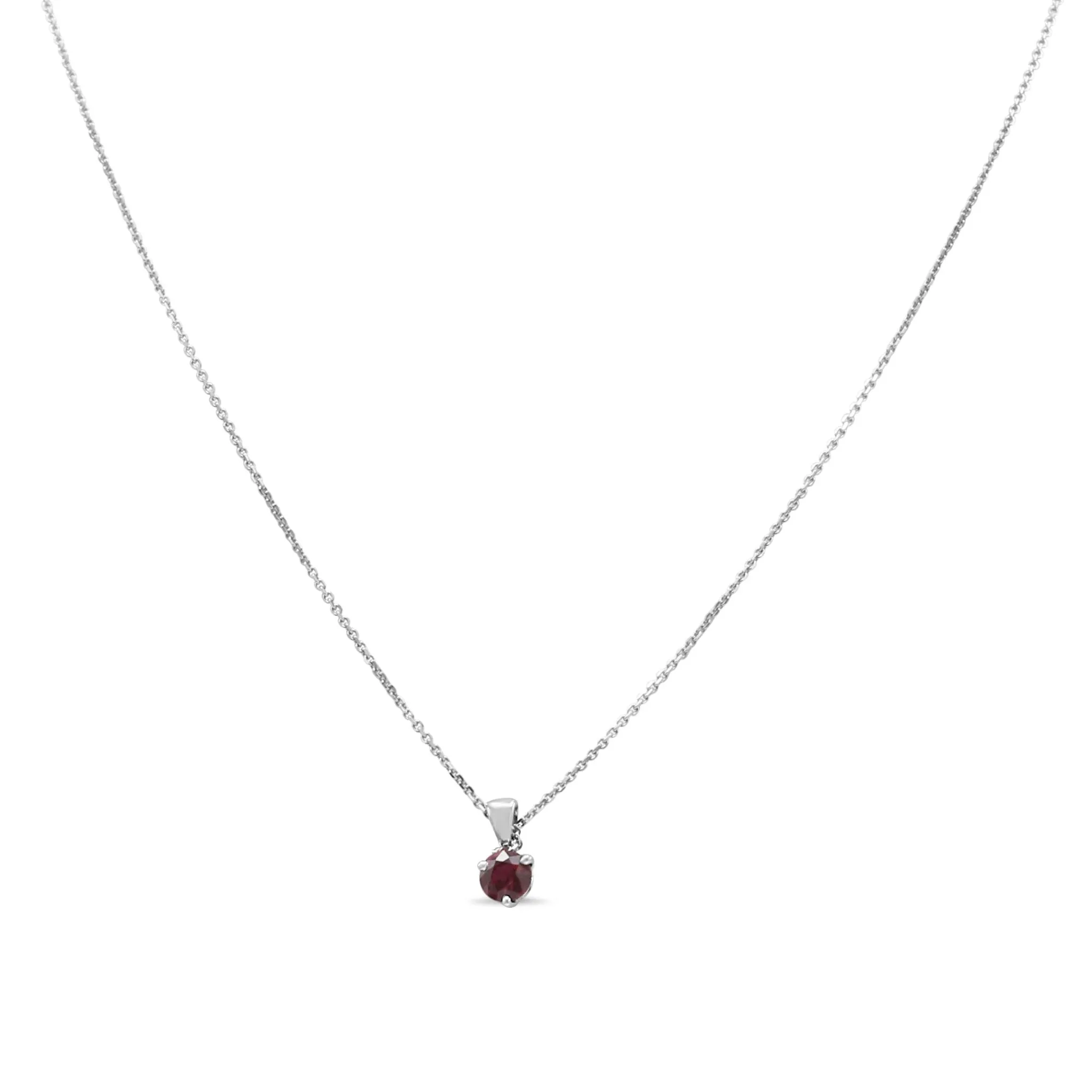 Solitaire Ruby Pendant On An 18" Necklace - 18ct White Gold