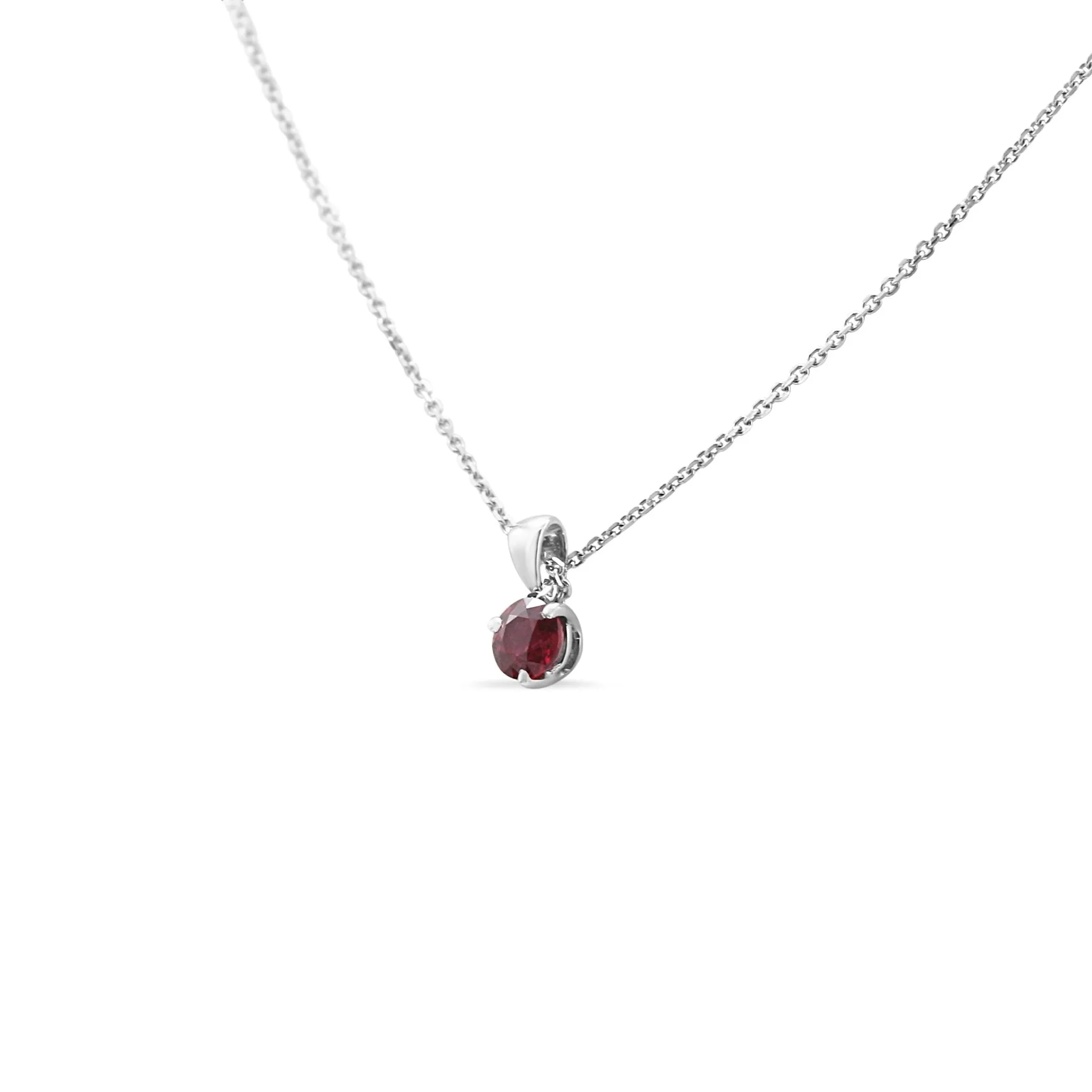 Solitaire Ruby Pendant On An 18" Necklace - 18ct White Gold