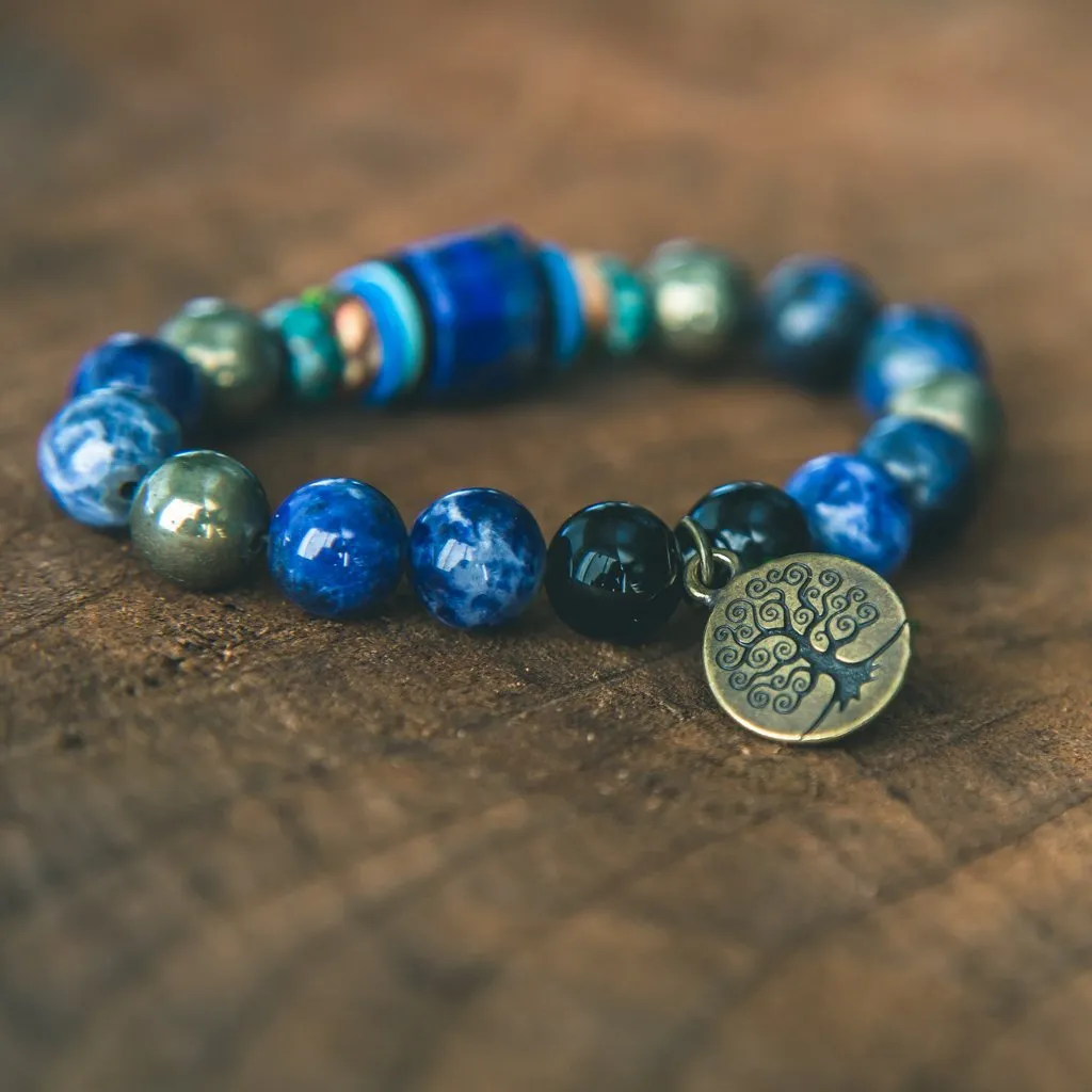 Soul Sister Stacking Bracelet: Lapis Lazuli-Pyrite-Onyx-Jasper-Agate Bracelet