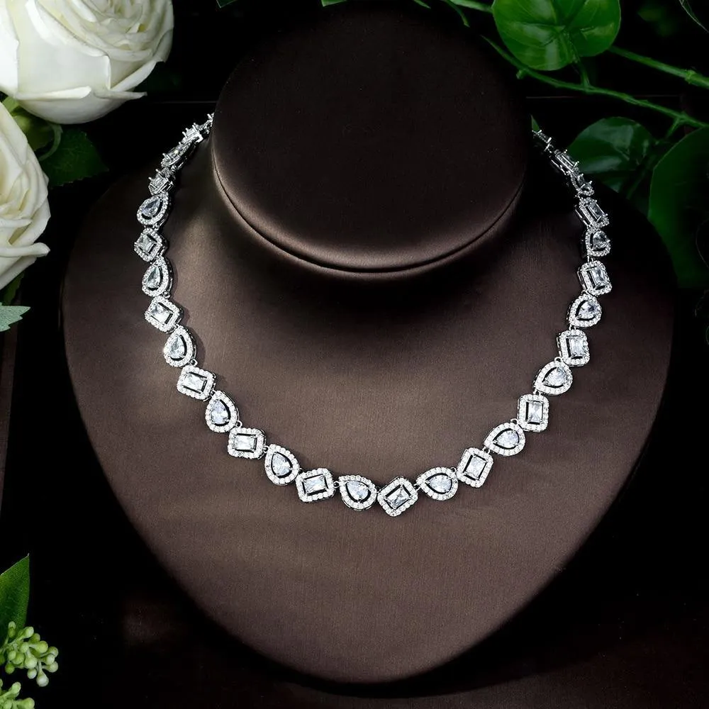 Sparkling Designer AAAA  Cubic Zircon Diamonds Square Shape 4 piece Necklace Jewelry Wedding Bridal Set