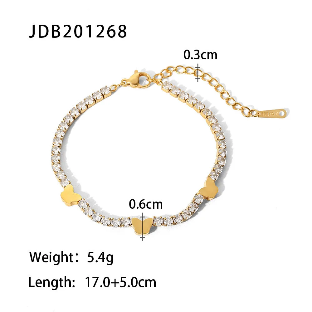 Stainless Steel Butterfly Round Zircon Tennis Chain