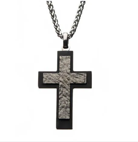 Steel Carbon Fiber Cross Pendant with 24" Steel Wheat Chain