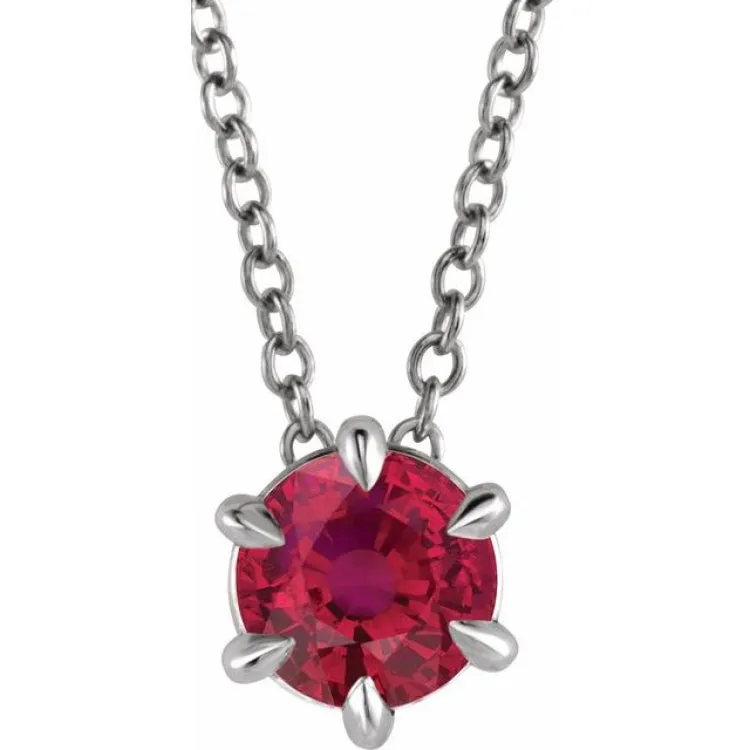 Sterling Silver 6 mm Lab-Grown Ruby Solitaire 16-18" Necklace