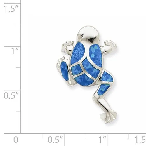 Sterling Silver Created Blue Opal Inlay Frog Slide Pendant