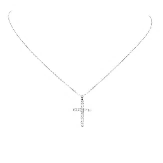 Sterling Silver CZ Cross Pendant Necklace