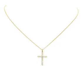 Sterling Silver Gold Plated CZ Cross Pendant Necklace