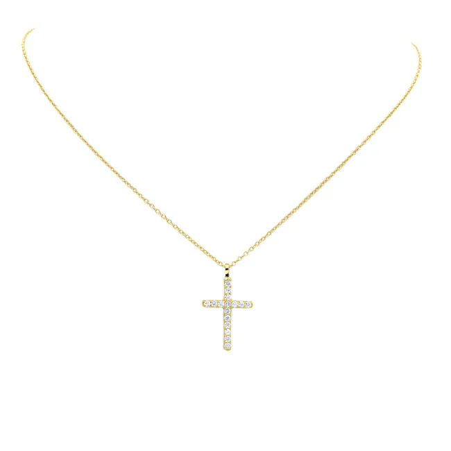 Sterling Silver Gold Plated CZ Cross Pendant Necklace