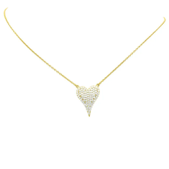 Sterling Silver Gold Plated CZ Heart Pendant Necklace