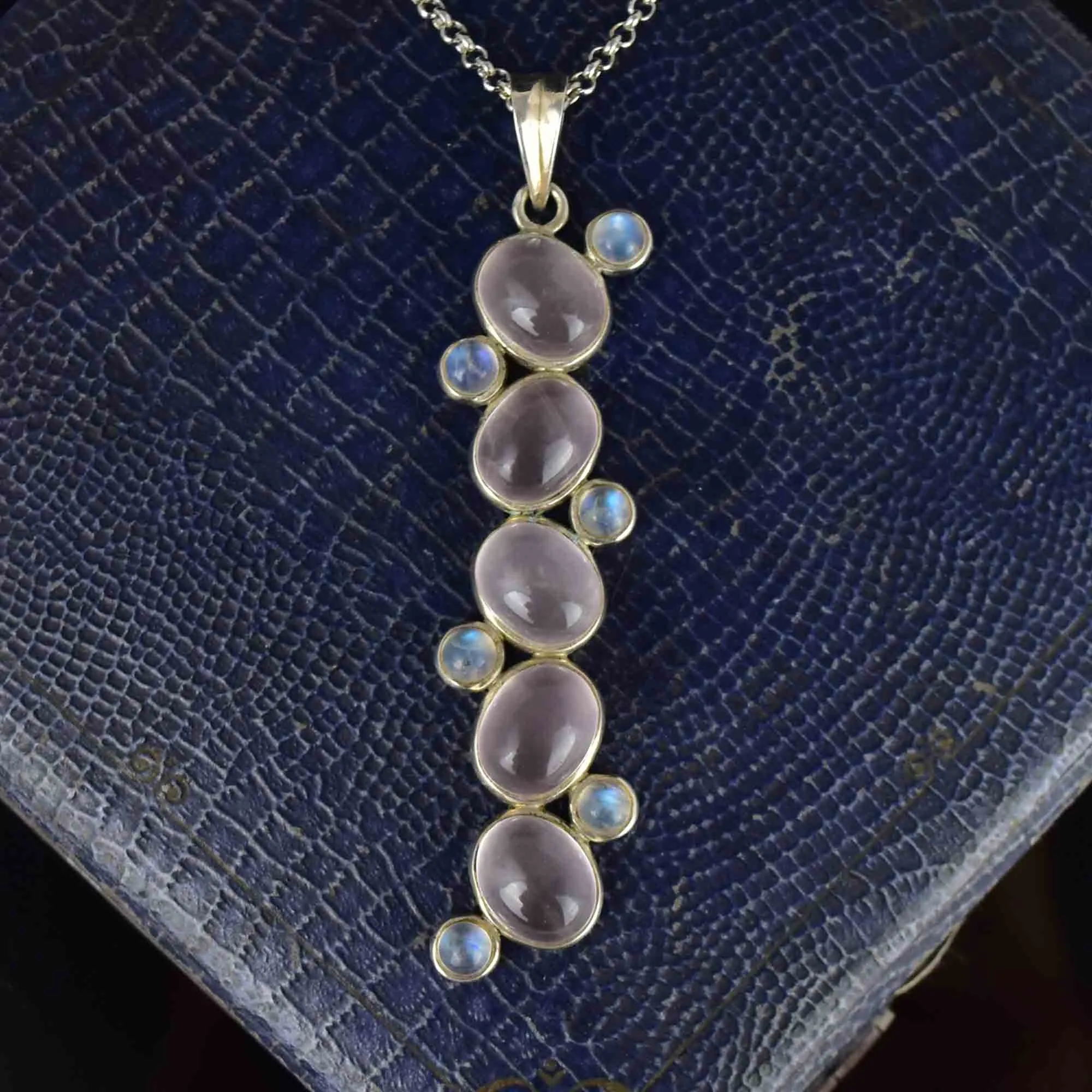 Sterling Silver Rose Quartz Moonstone Drop Pendant Necklace