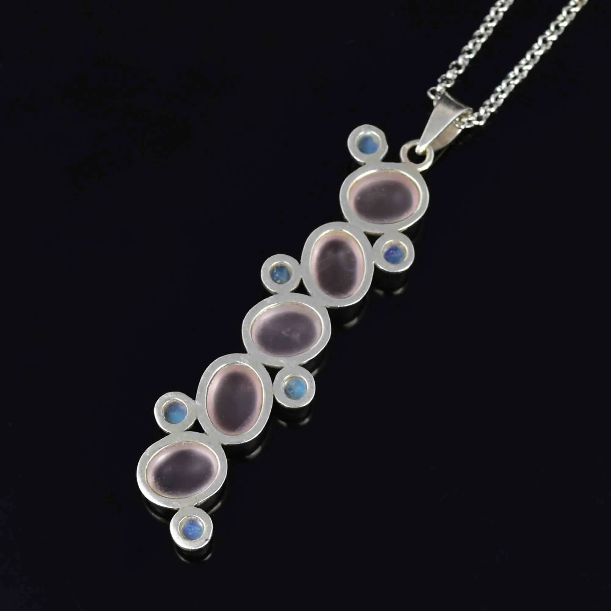 Sterling Silver Rose Quartz Moonstone Drop Pendant Necklace