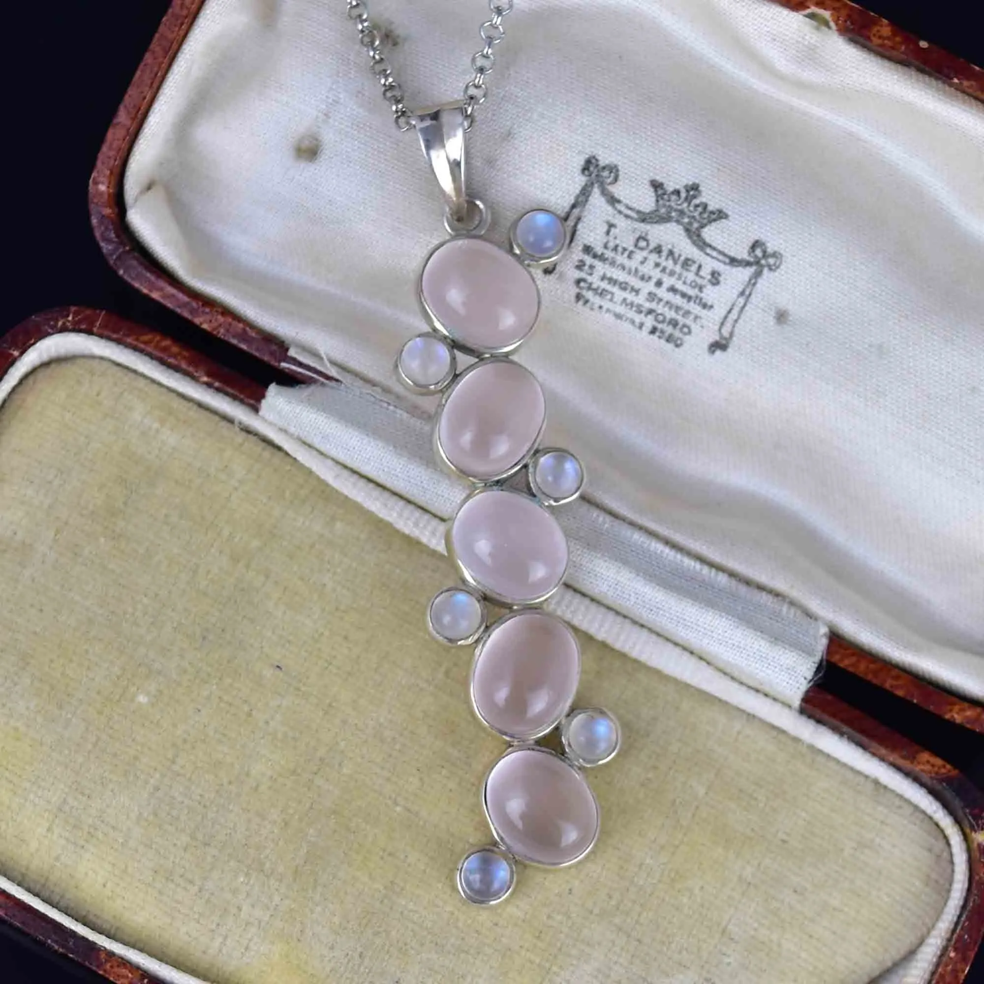 Sterling Silver Rose Quartz Moonstone Drop Pendant Necklace