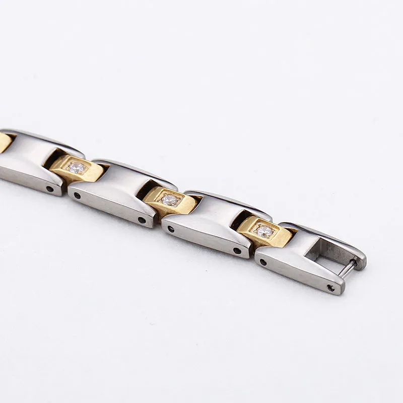 Stylish Titanium Steel Bracelet with Zircon Embellishments for Men and Women - One Piece European and American Design