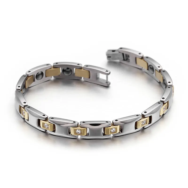 Stylish Titanium Steel Bracelet with Zircon Embellishments for Men and Women - One Piece European and American Design