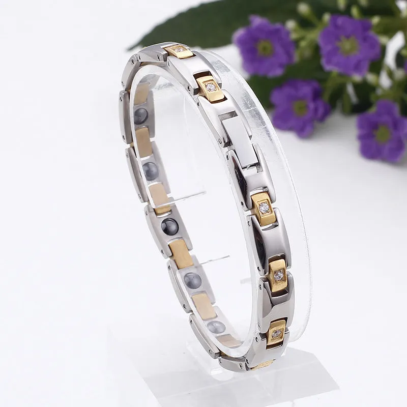 Stylish Titanium Steel Bracelet with Zircon Embellishments for Men and Women - One Piece European and American Design