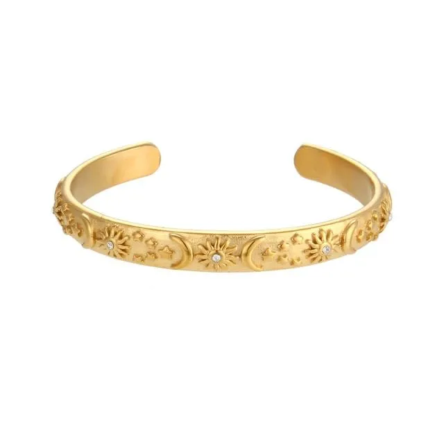 Sun Moon Star Bangle Bracelet Gold