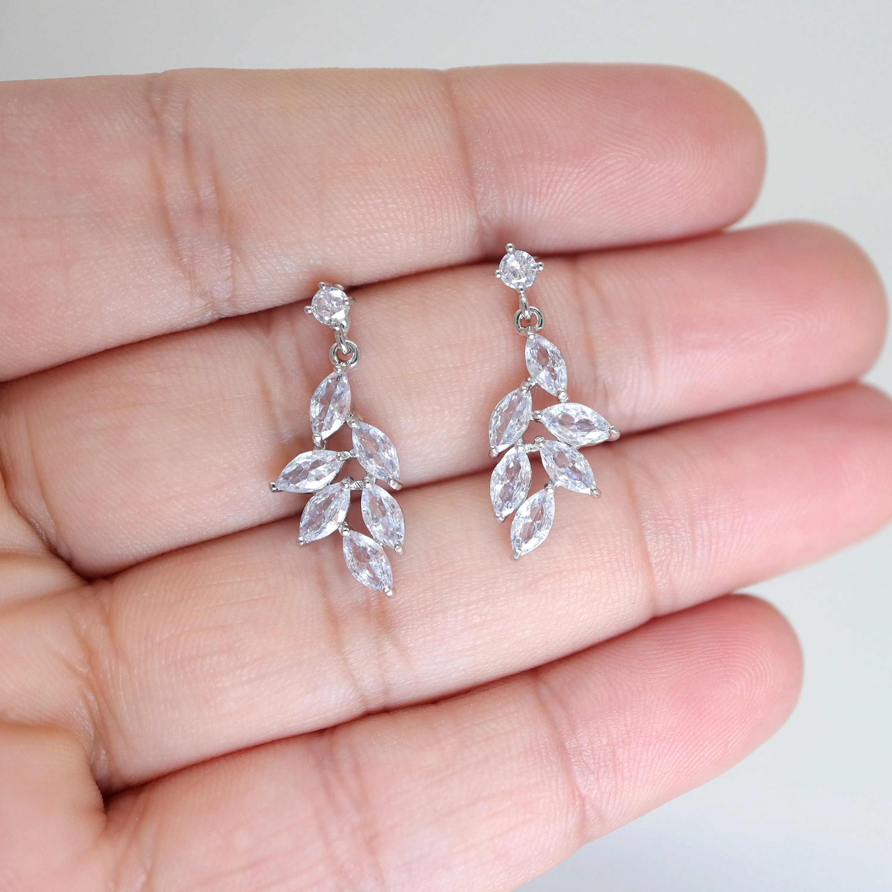 Swarovski Crystal Dainty Vine Leaves Necklace, Long Bridal Jewelry, Bridal Earrings And Necklace, Statement Earrings Cz Necklace Set.