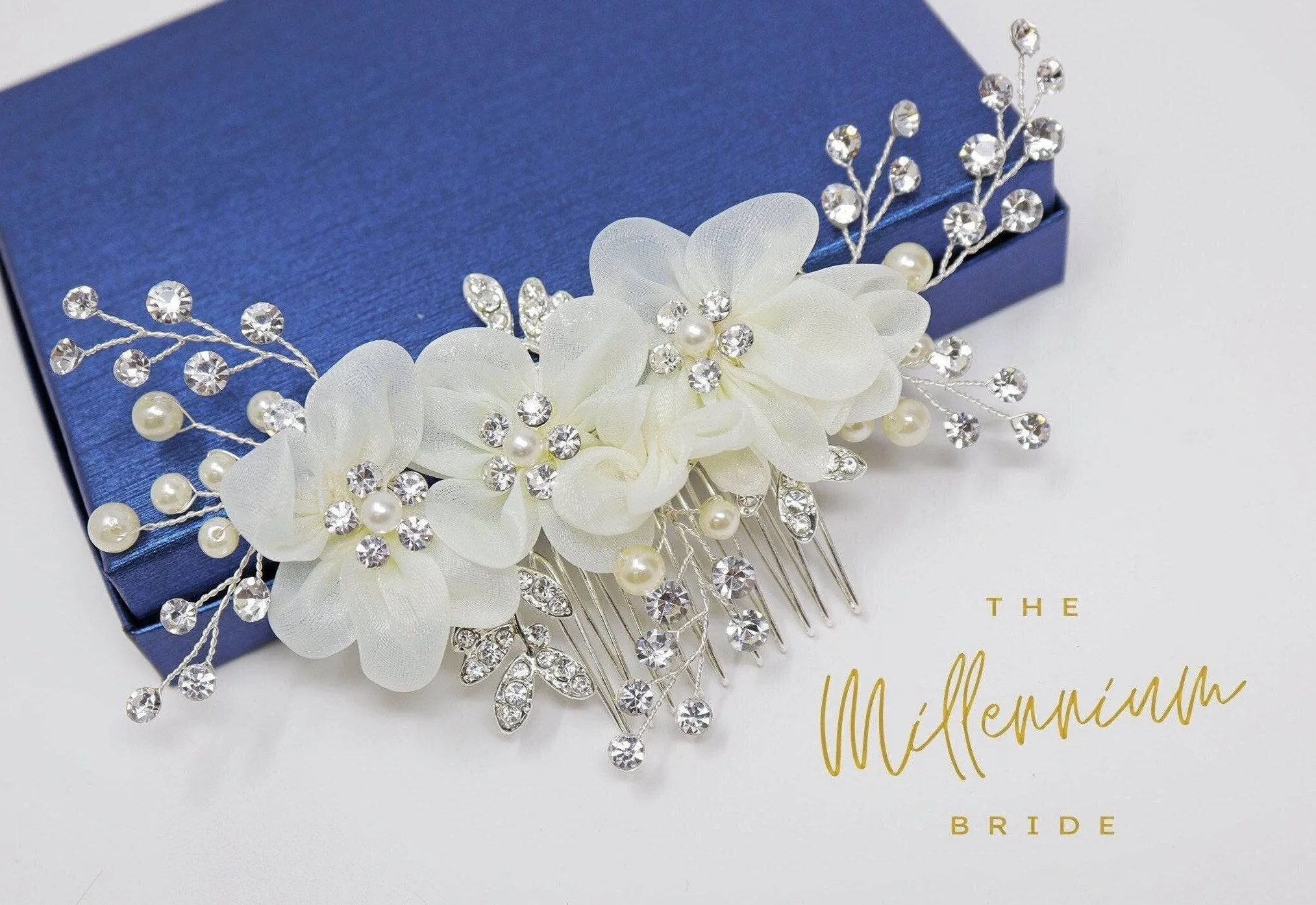 Swarovski Crystals Pearls Diamond Floral Vine Leaves Bridal Hair Comb, Bridal Hair Piece, Bridal Hair Accessories, Wedding Hair Accessory.