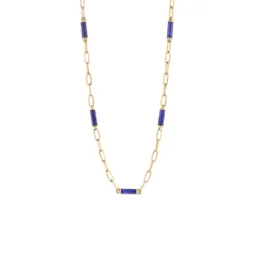 THIN LAPIS LAZULI 80CM GOLD CHAIN NECKLACE