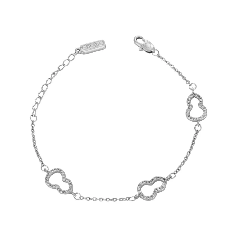 Three Zircon Hollow Gourds Silver Bracelet for Women