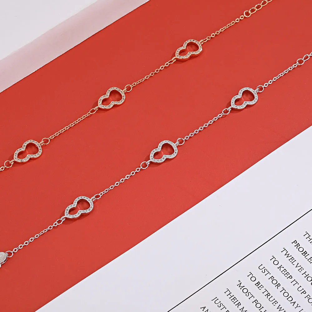 Three Zircon Hollow Gourds Silver Bracelet for Women