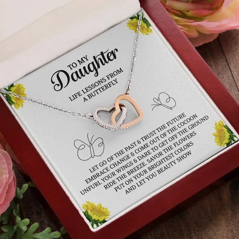 To My Daughter necklace, Daughter Gift, Interlocking Hearts Necklace