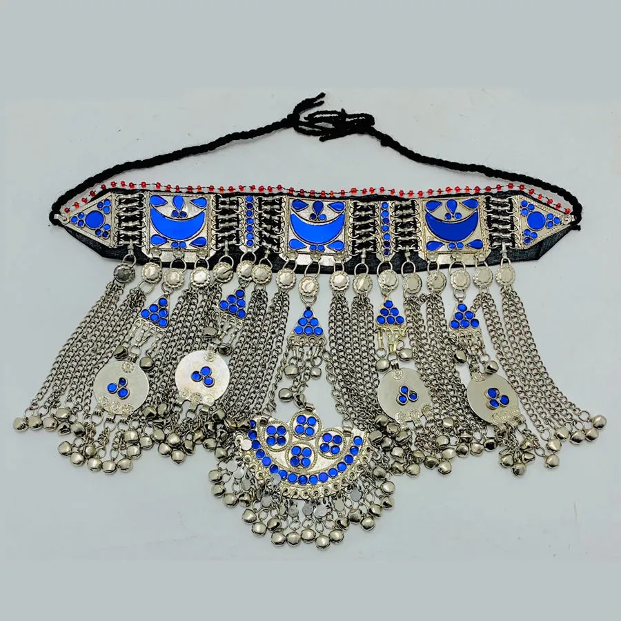 Traditional Boho Kuchi Blue Choker Necklace