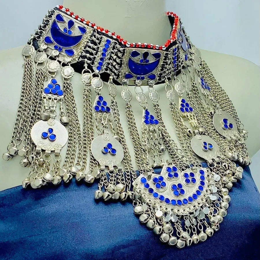 Traditional Boho Kuchi Blue Choker Necklace