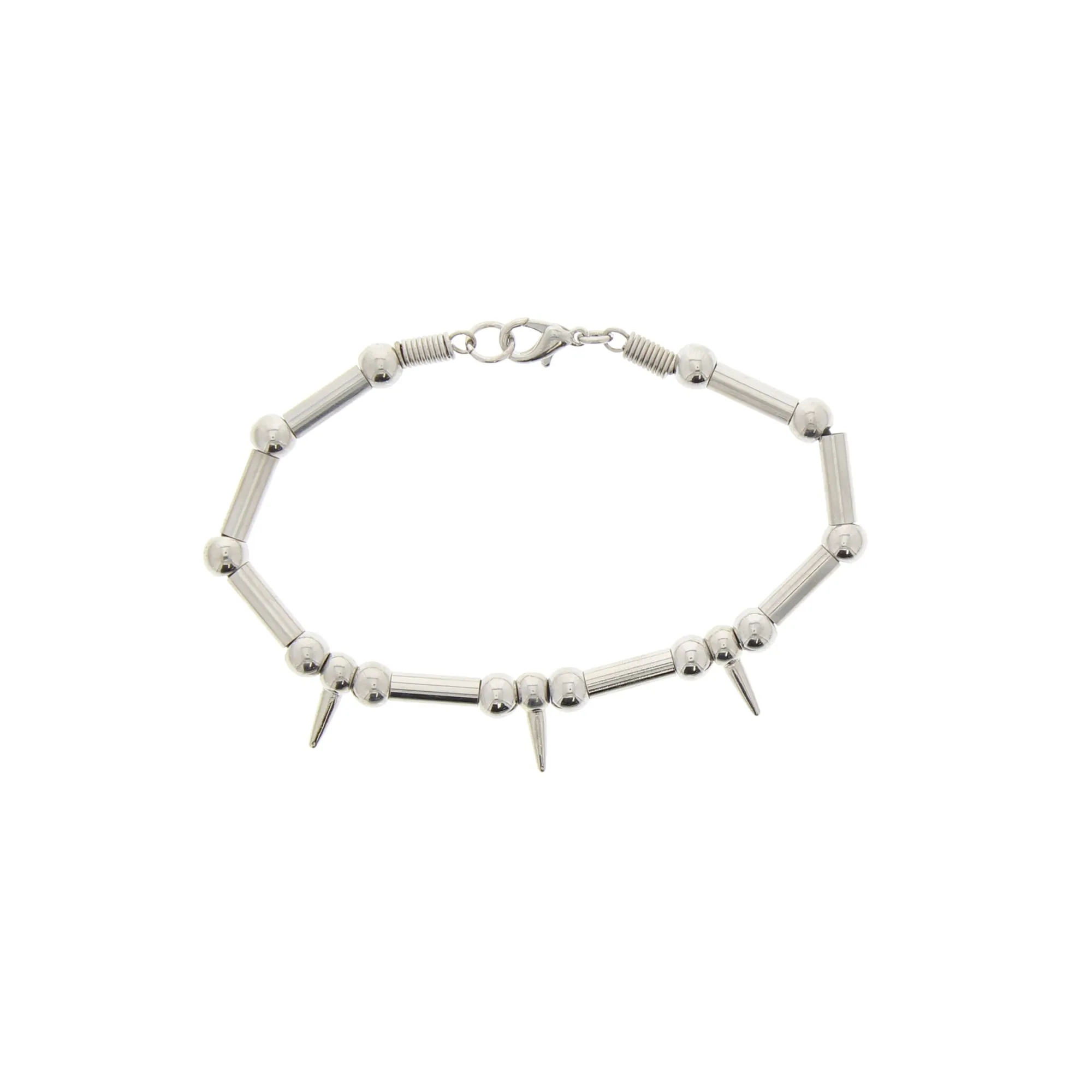 Triple Silver Spike & Ball Bar Bracelet