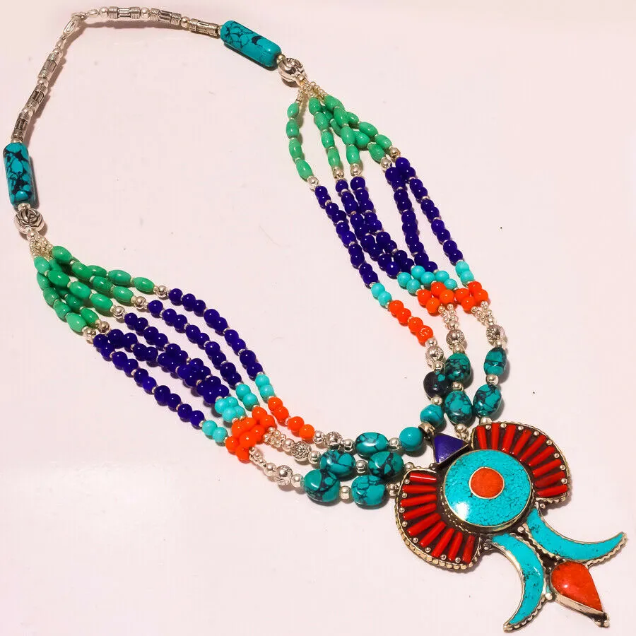 Turquoise Lapis Lazuli Gemstone Nepali Statement Necklace