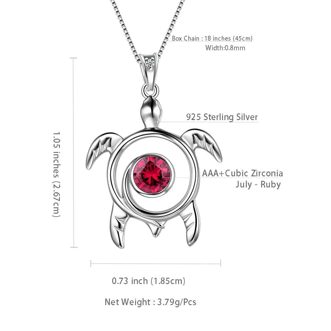 Turtle Birthstone July Ruby Necklace Pendant Women Girls Jewelry Birthday Gift