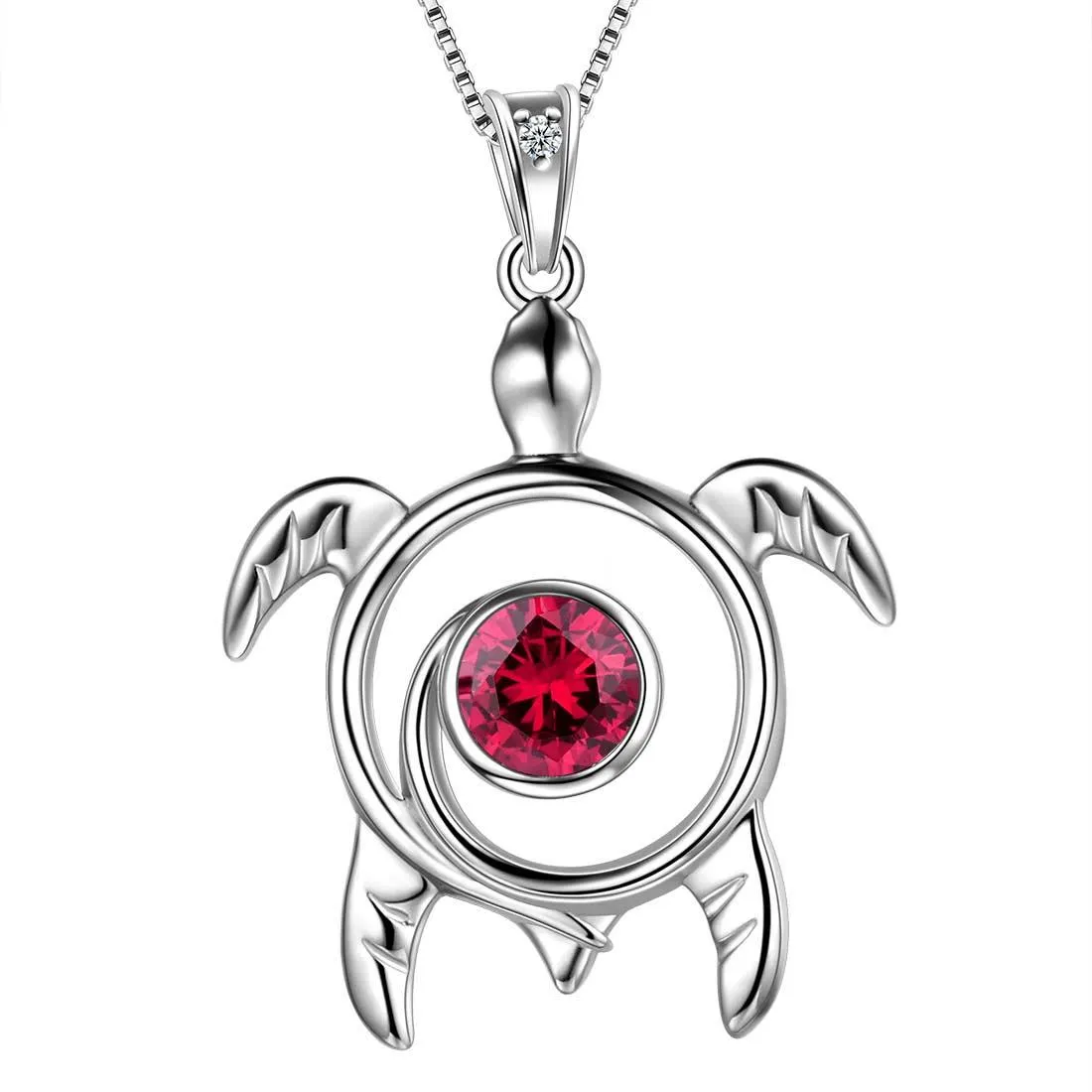 Turtle Birthstone July Ruby Necklace Pendant Women Girls Jewelry Birthday Gift