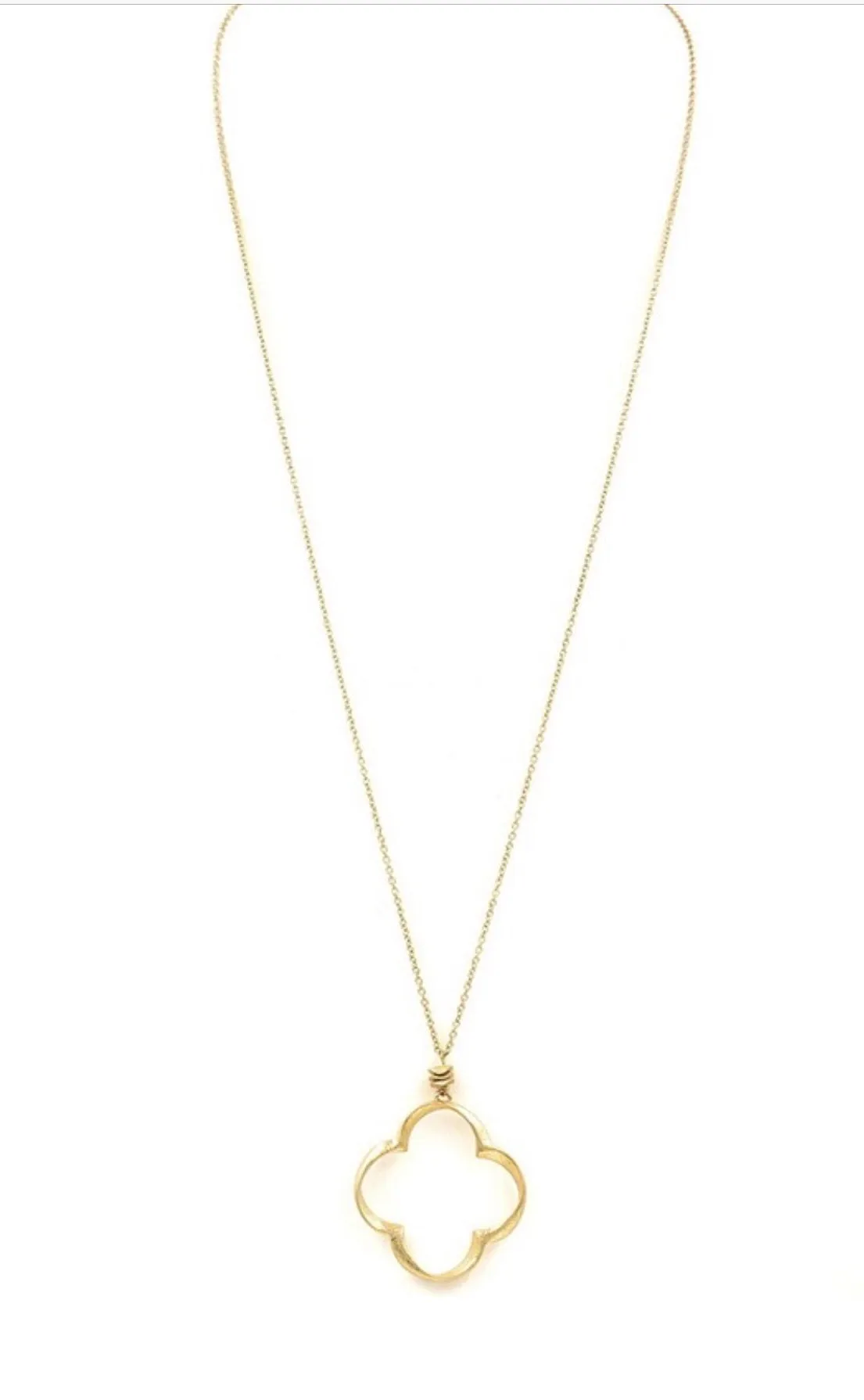 Twisted Quaterfoil Pendant Long Necklace Gold