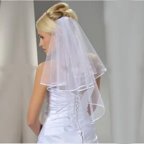 Two Layers Ribbon Edge Short Wedding Veil With Comb