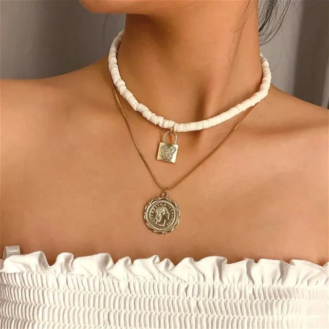 VenusFox Elegant White Pearl Choker Necklace For Women Aesthetic Gold Color Heart Pendant Necklaces Jewelry Accessories Collier Femme