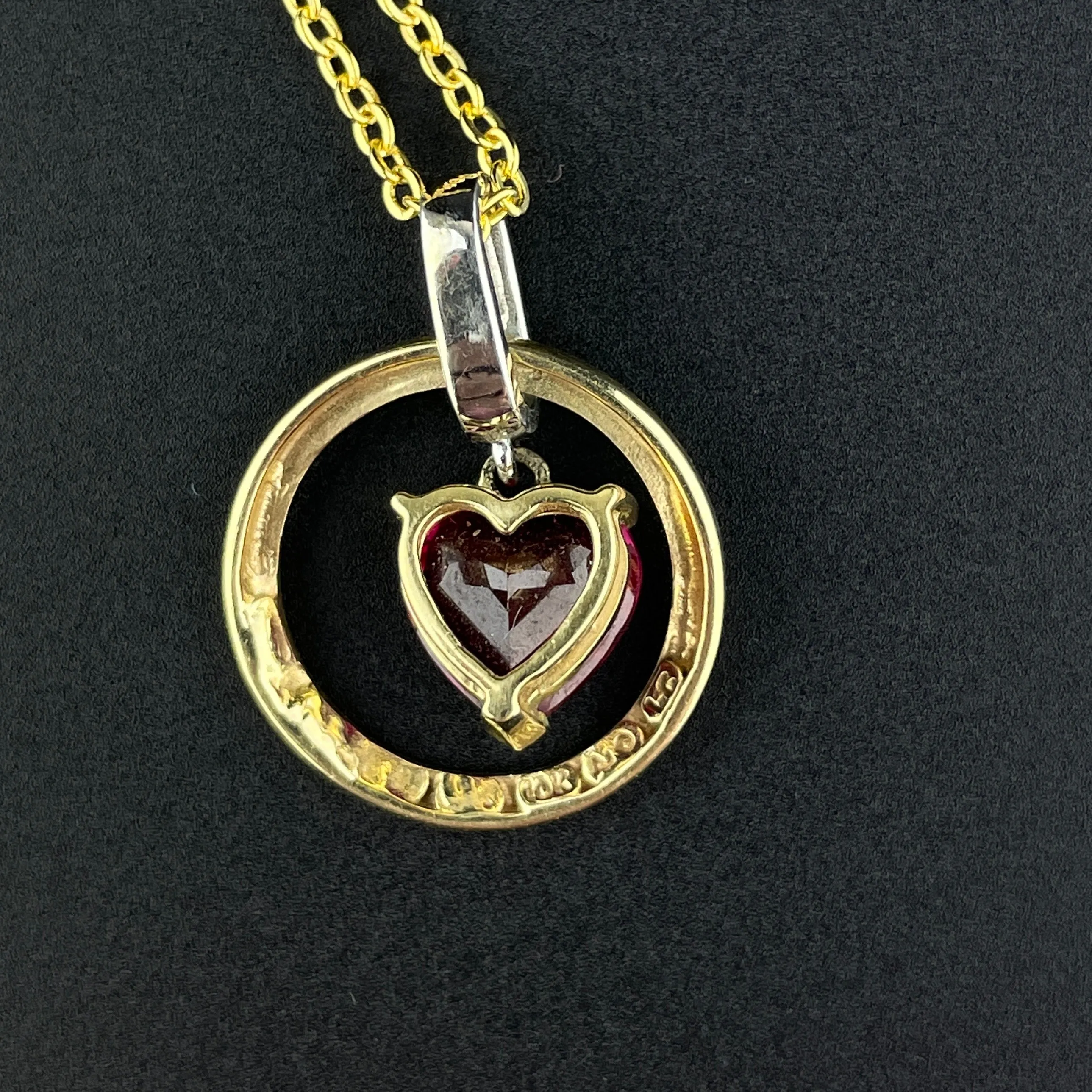 Vintage 10K Gold Diamond Ruby Floating Heart Pendant Necklace