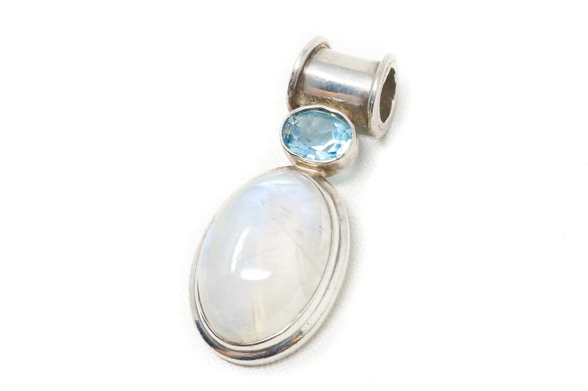 Vintage Designer SAJEN Blue Topaz Moonstone Sterling Necklace Pendant