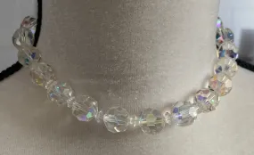 Vintage Glass AB Aurora Borealis Faceted Bead Collar Choker Necklace