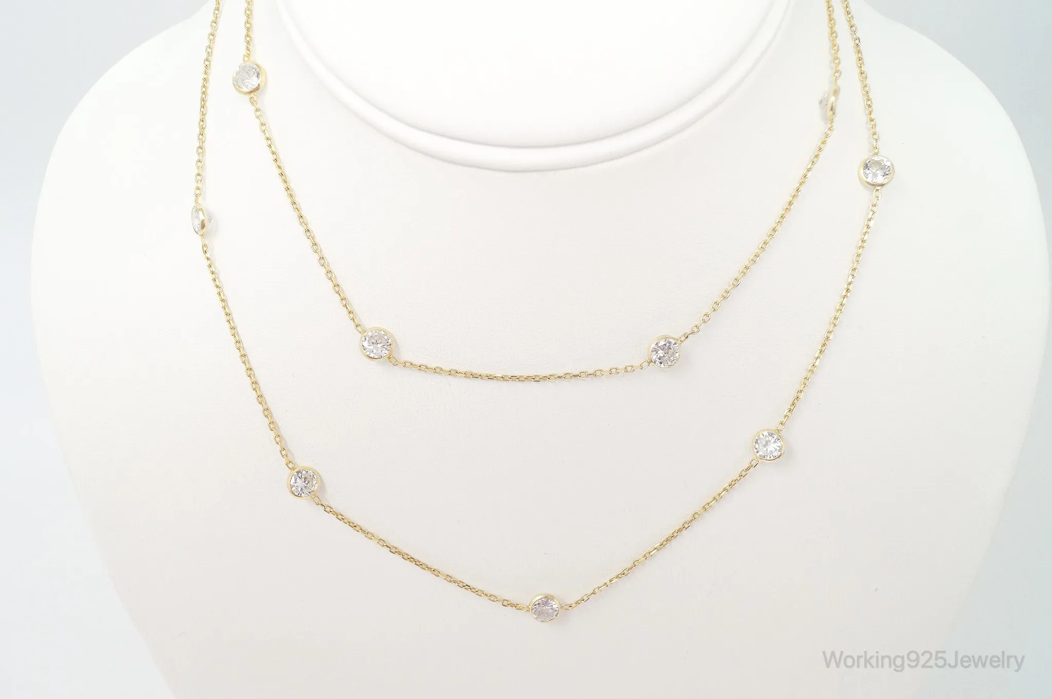 Vintage Gold Vermeil Cubic Zirconia Sterling Silver Necklace