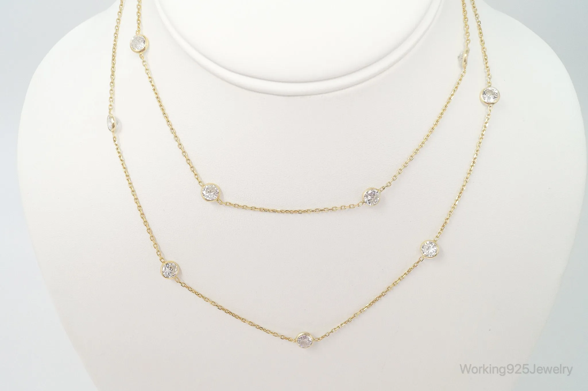 Vintage Gold Vermeil Cubic Zirconia Sterling Silver Necklace